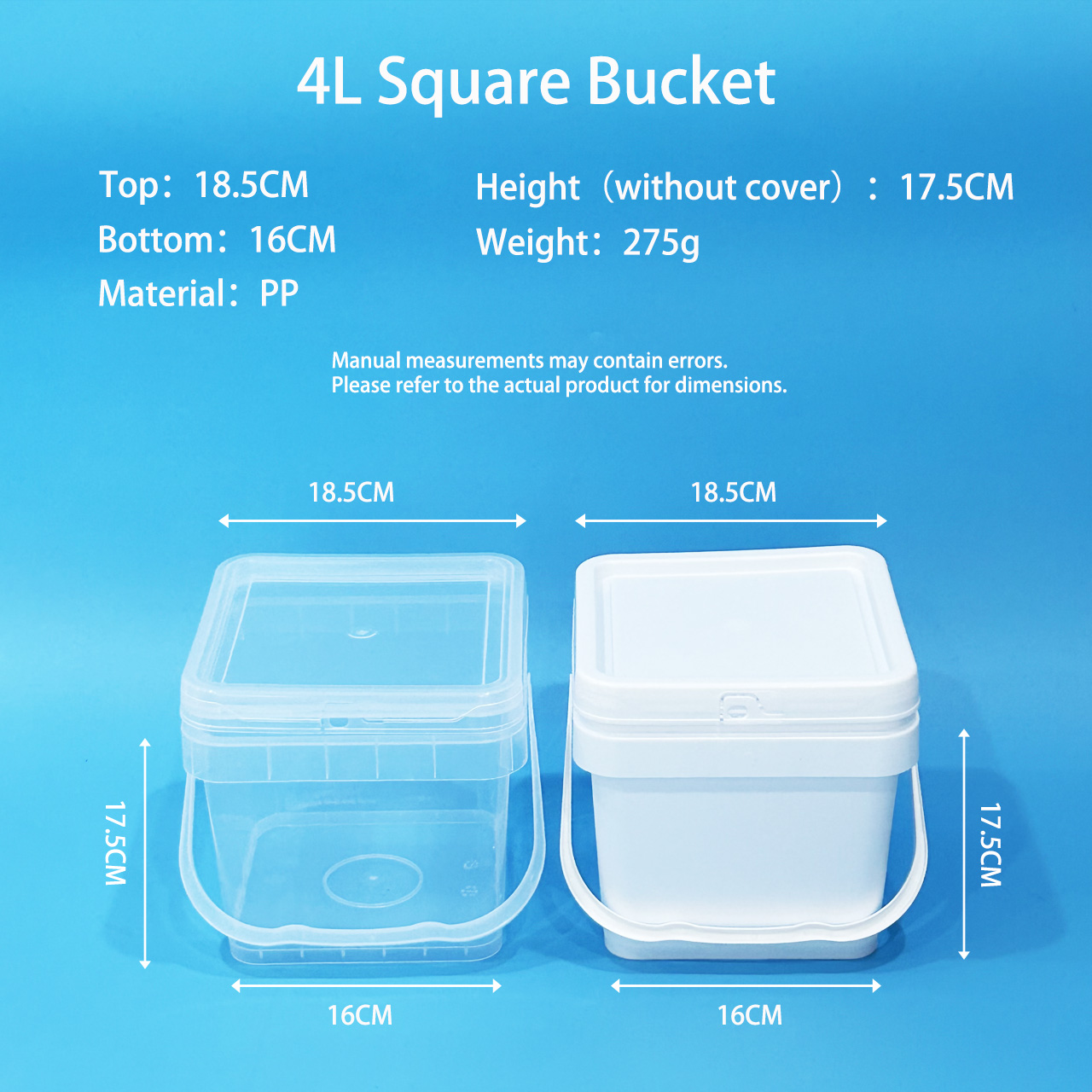 4L Square Plastic Bucket