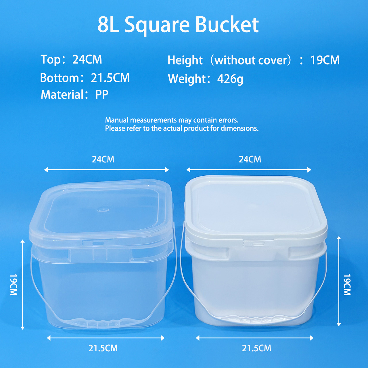 8L Square Plastic Bucket